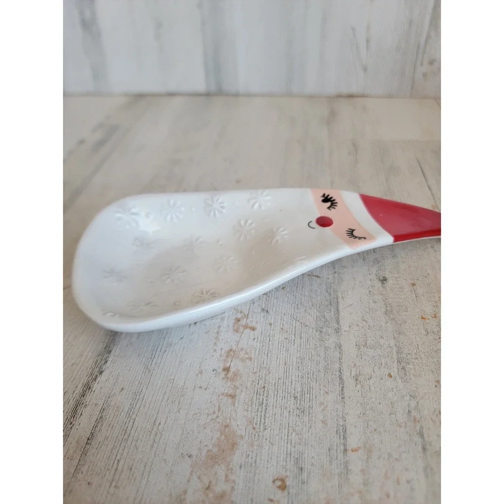 Santa Claus winking vintage spoon rest ceramic Xmas snowflake ceramic kitchen